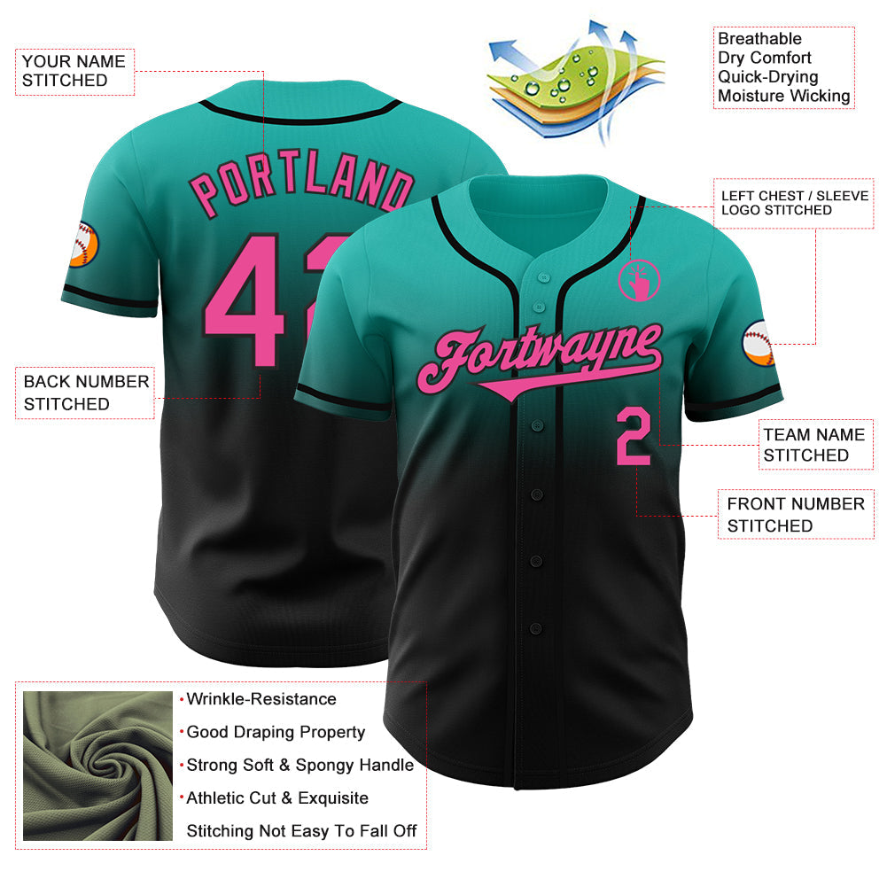 Custom Aqua Pink-Black Authentic Fade Fashion Baseball Jersey