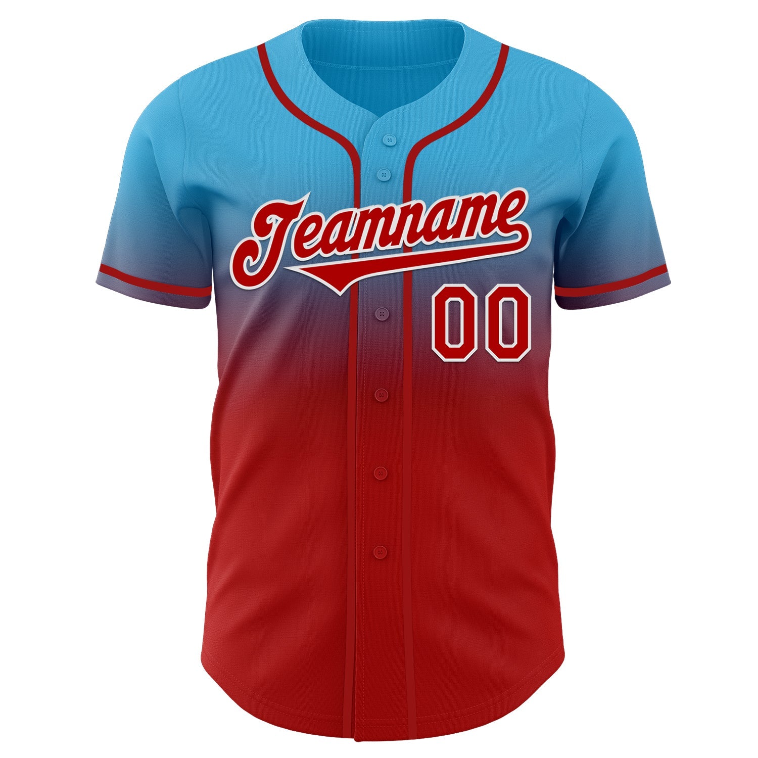 Custom Sky Blue Red-White Authentic Fade Fashion Baseball Jersey