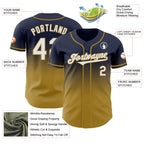 Custom Navy White-Old Gold Authentic Fade Fashion Baseball Jersey