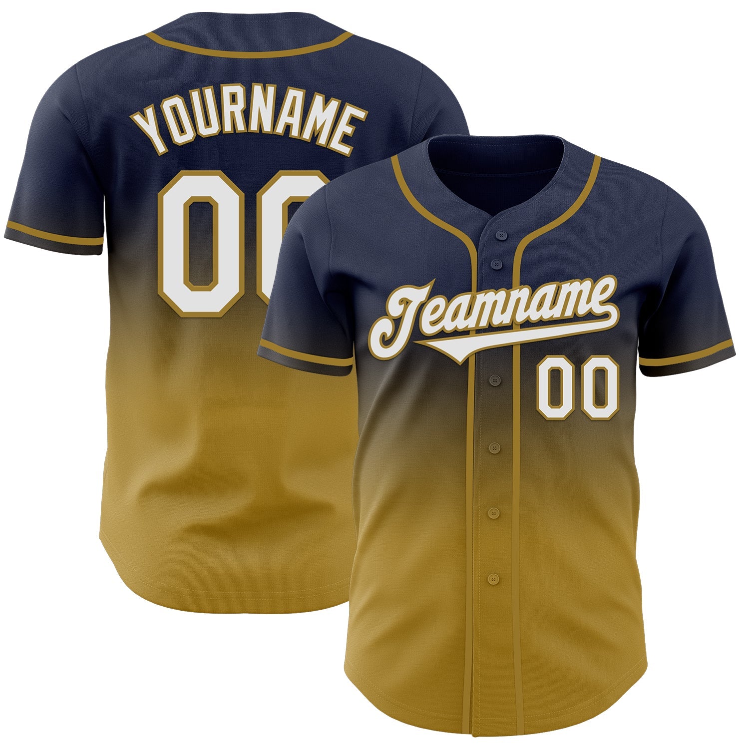 Custom Navy White-Old Gold Authentic Fade Fashion Baseball Jersey