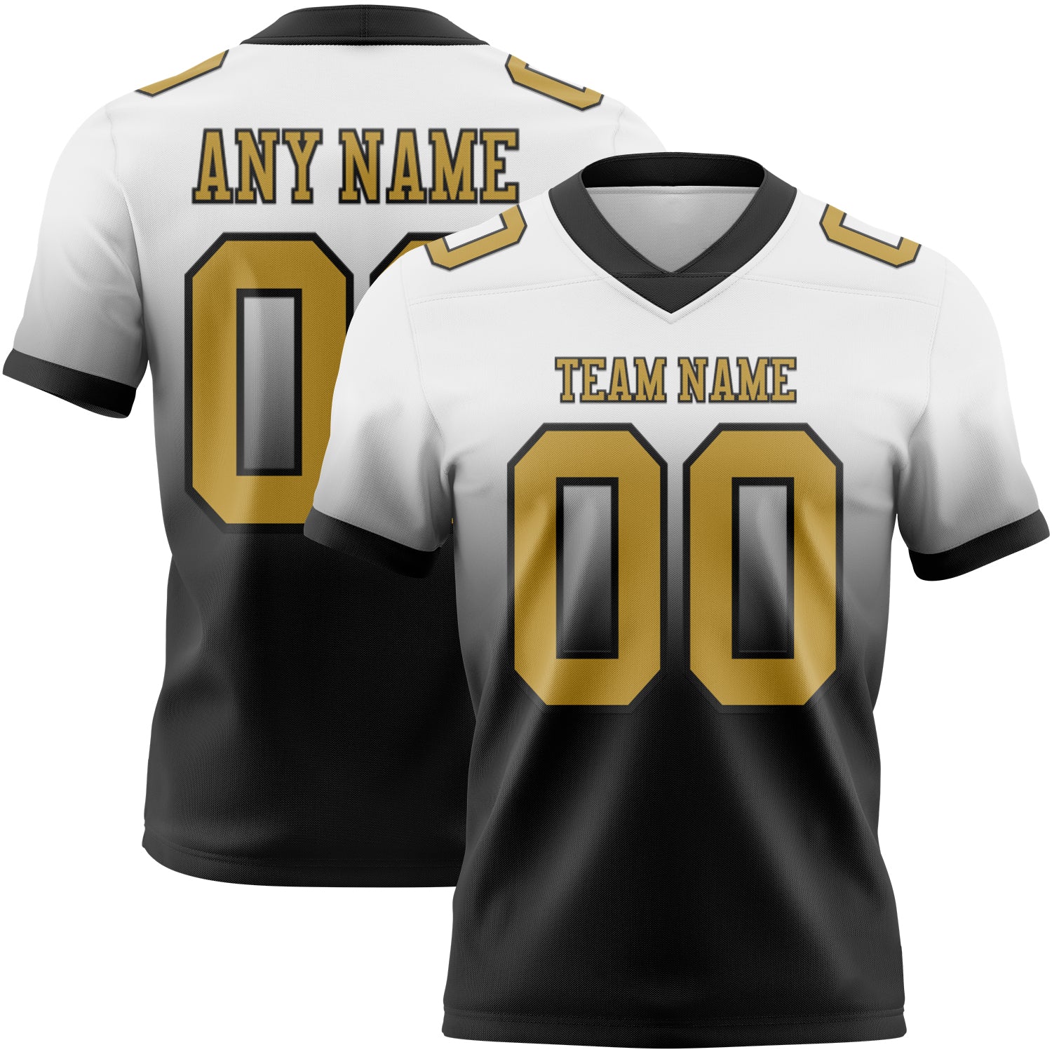 Custom White Old Gold-Black Authentic Fade Fashion Football Jersey