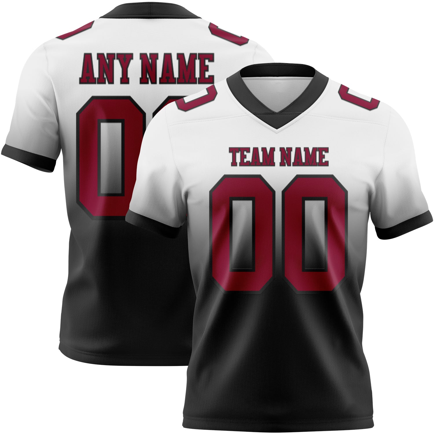 Custom White Maroon-Black Authentic Fade Fashion Football Jersey