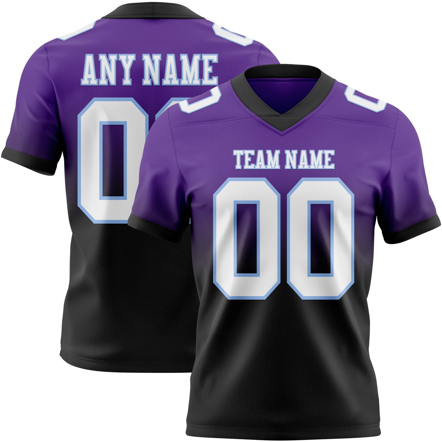 Custom Purple White Black-Light Blue Authentic Fade Fashion Football Jersey
