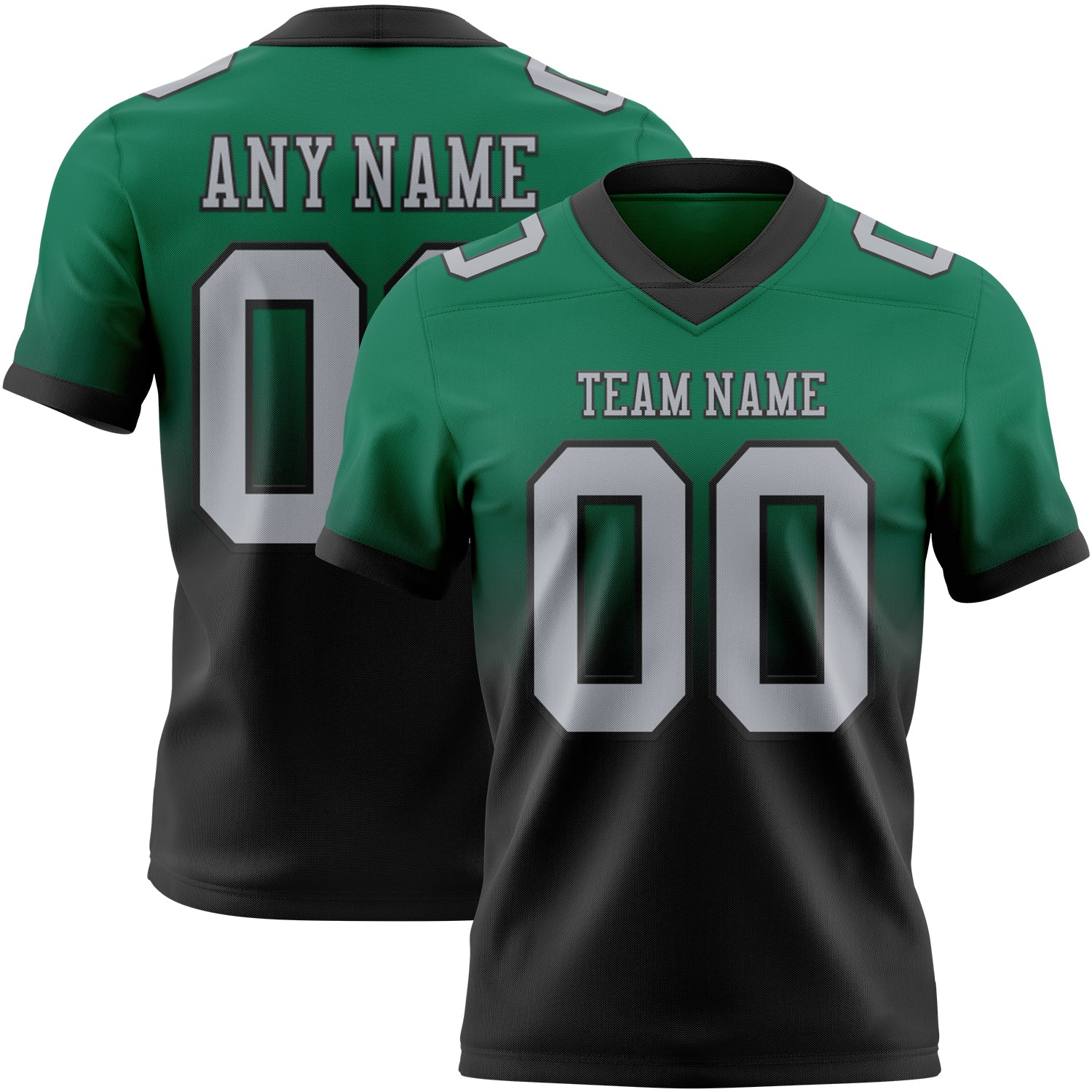 Custom Kelly Green Gray-Black Authentic Fade Fashion Football Jersey