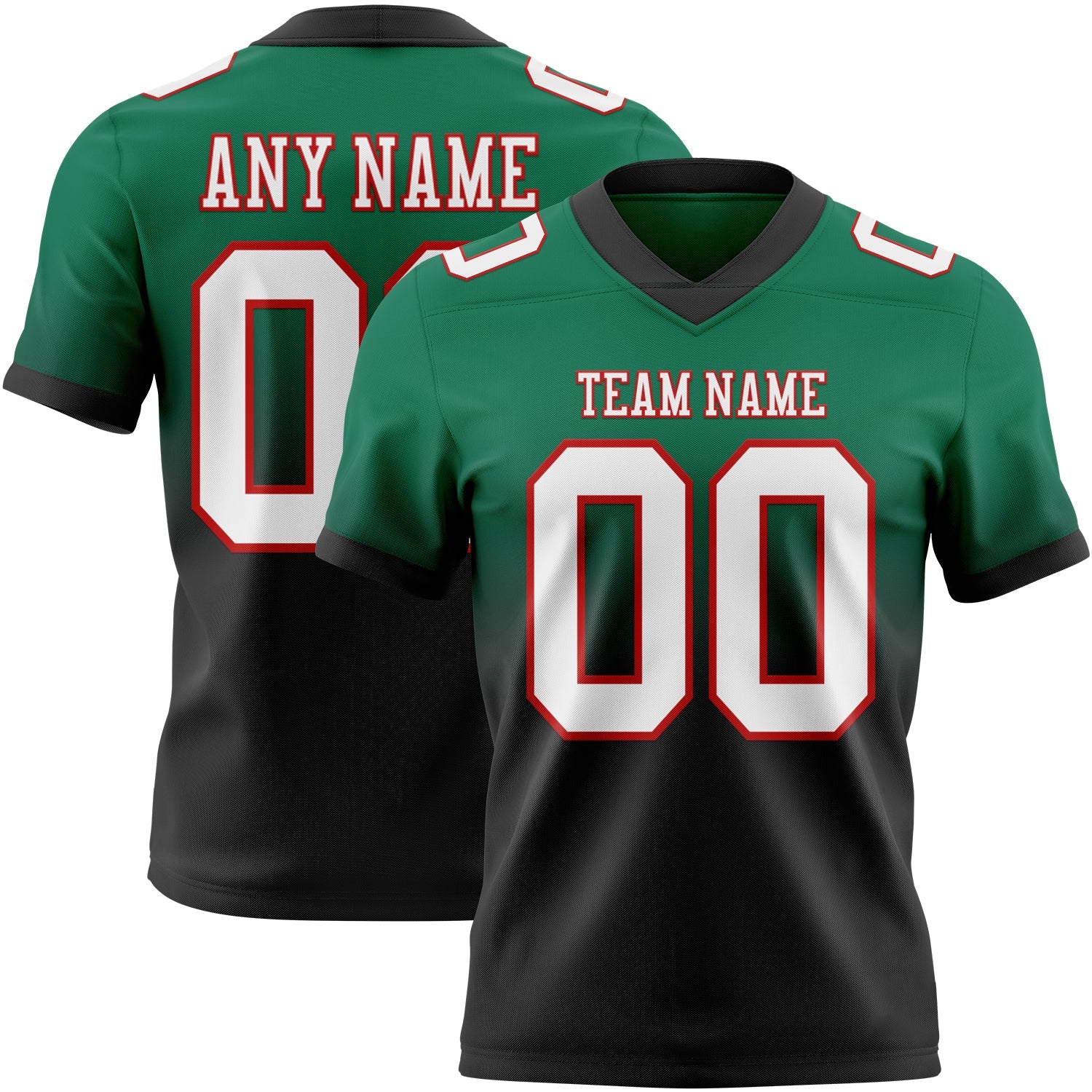 Custom Kelly Green White Black-Red Authentic Fade Fashion Football Jersey