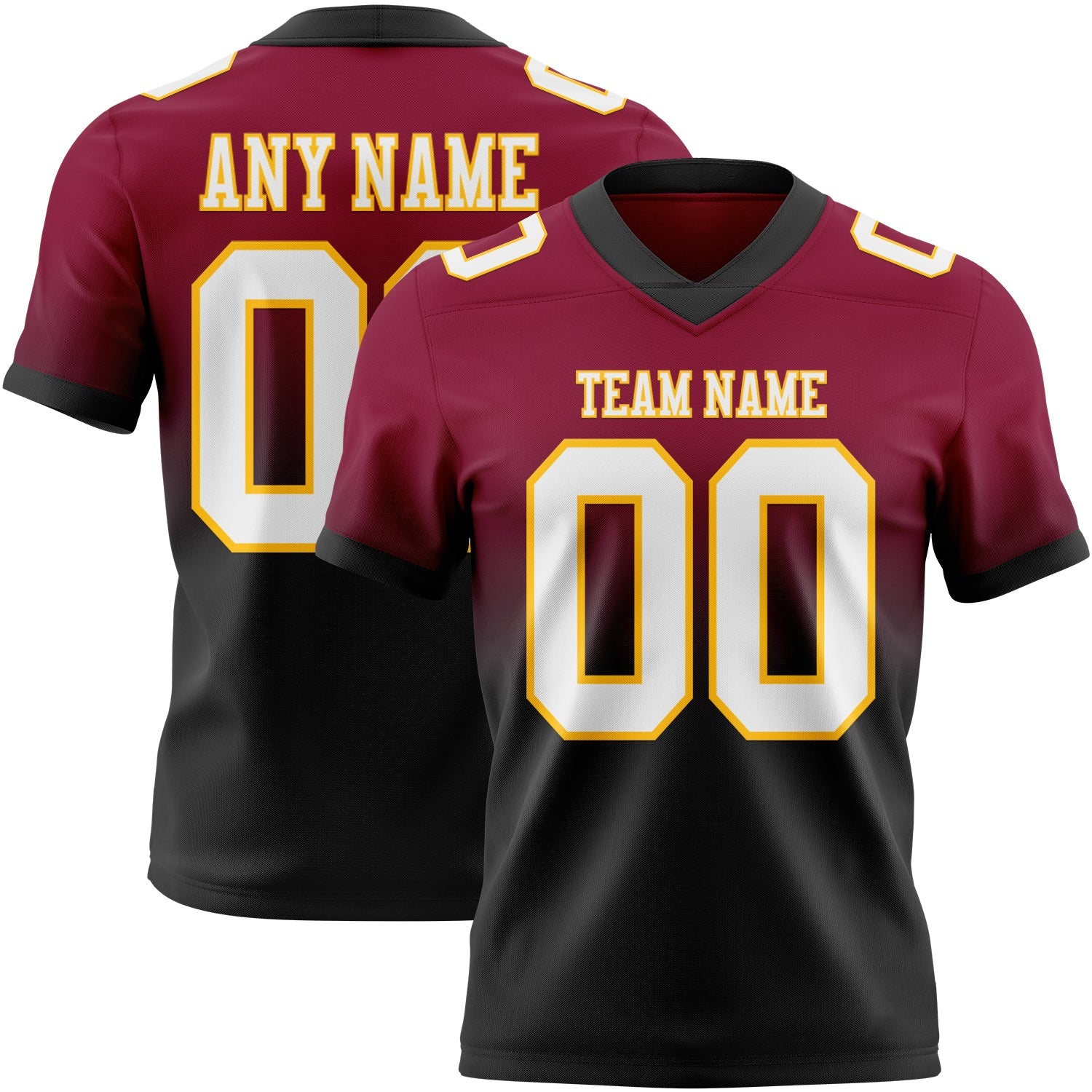 Custom Maroon White Black-Gold Authentic Fade Fashion Football Jersey