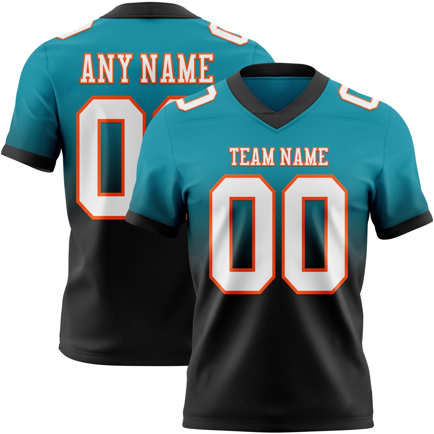 Custom Teal White Black-Orange Authentic Fade Fashion Football Jersey