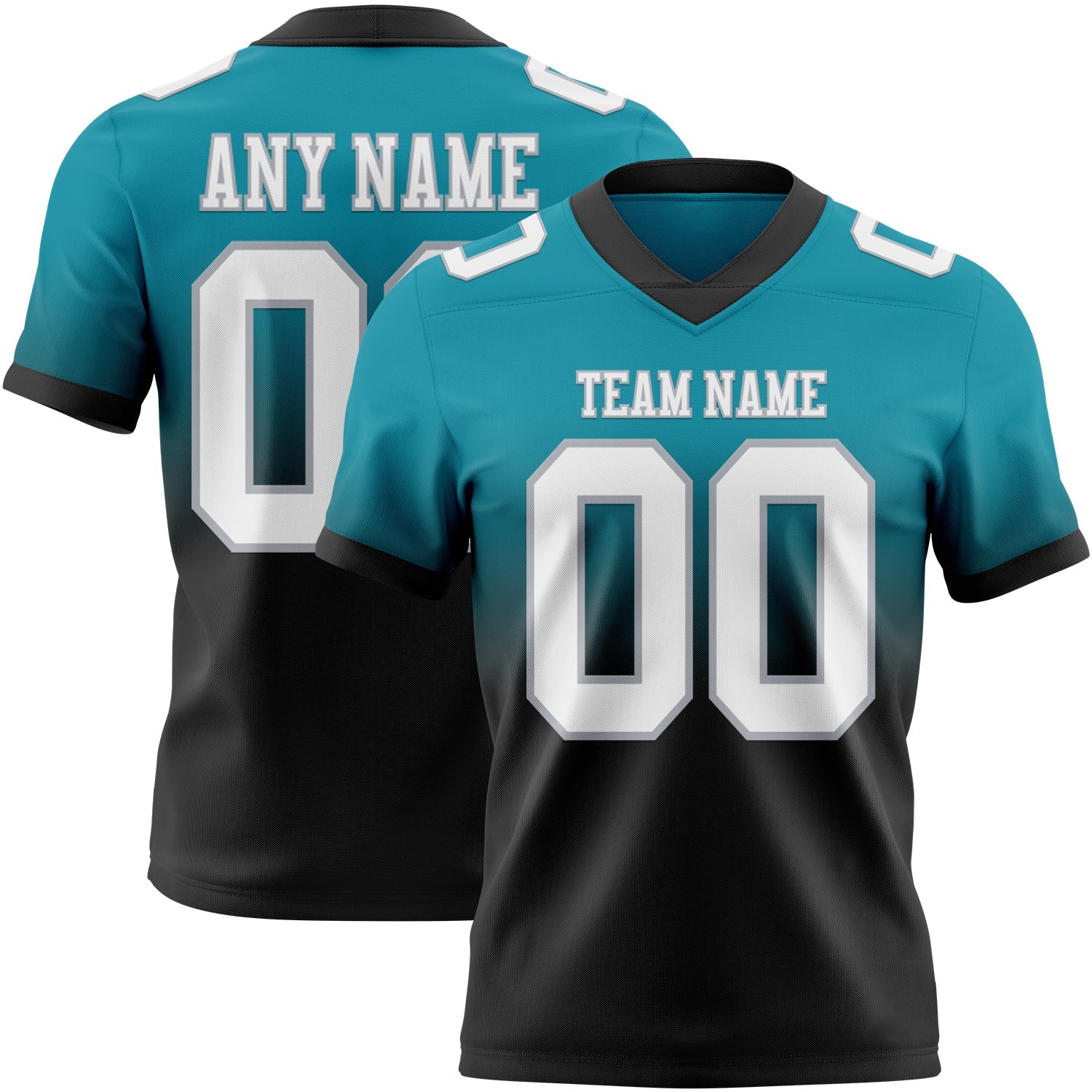 Custom Teal White Black-Gray Authentic Fade Fashion Football Jersey