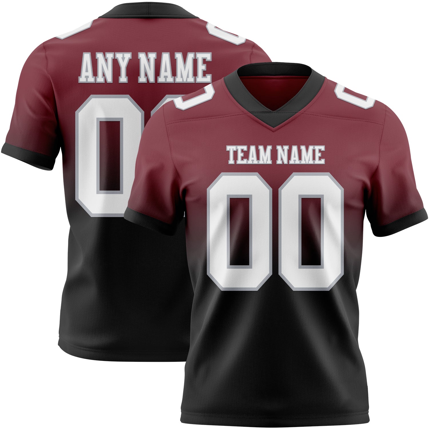 Custom Burgundy White Black-Gray Authentic Fade Fashion Football Jersey