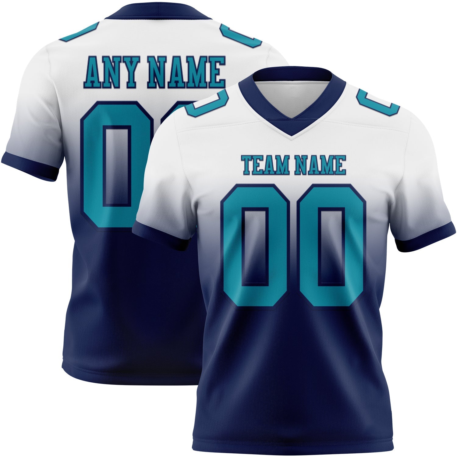 Custom White Teal-Navy Authentic Fade Fashion Football Jersey