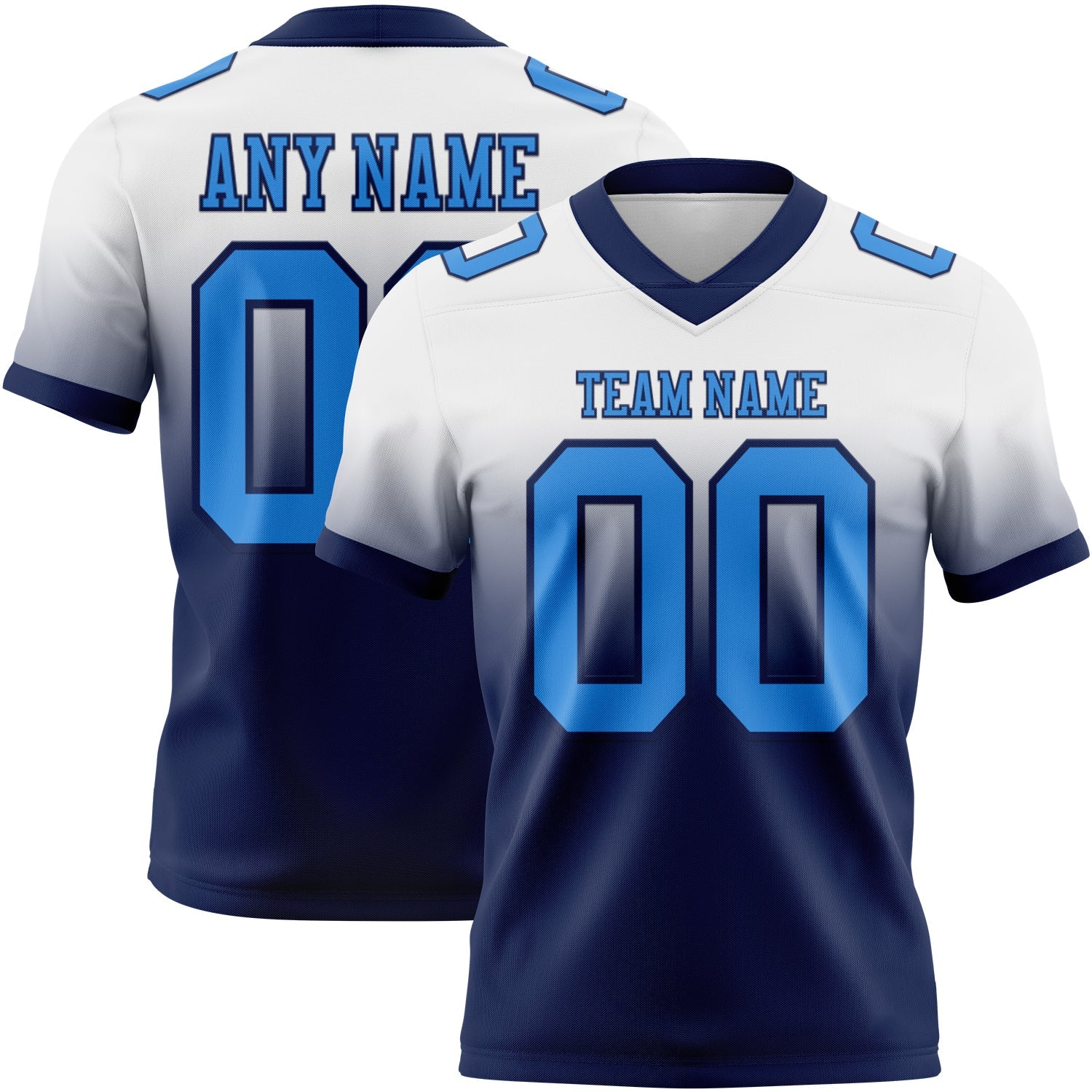 Custom White Powder Blue-Navy Authentic Fade Fashion Football Jersey