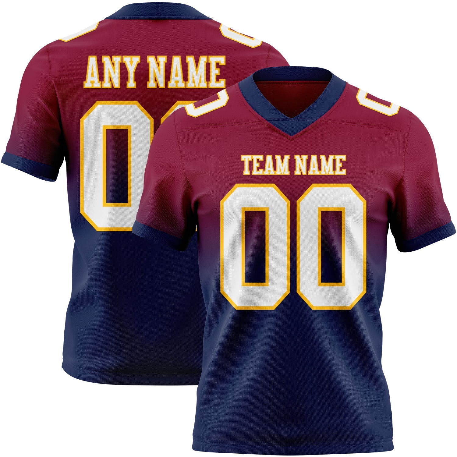 Custom Maroon White Navy-Gold Authentic Fade Fashion Football Jersey