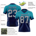 Custom Teal Gray-Navy Authentic Fade Fashion Football Jersey