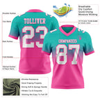 Custom Aqua White-Pink Authentic Fade Fashion Football Jersey