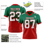 Custom Kelly Green White-Red Authentic Fade Fashion Football Jersey