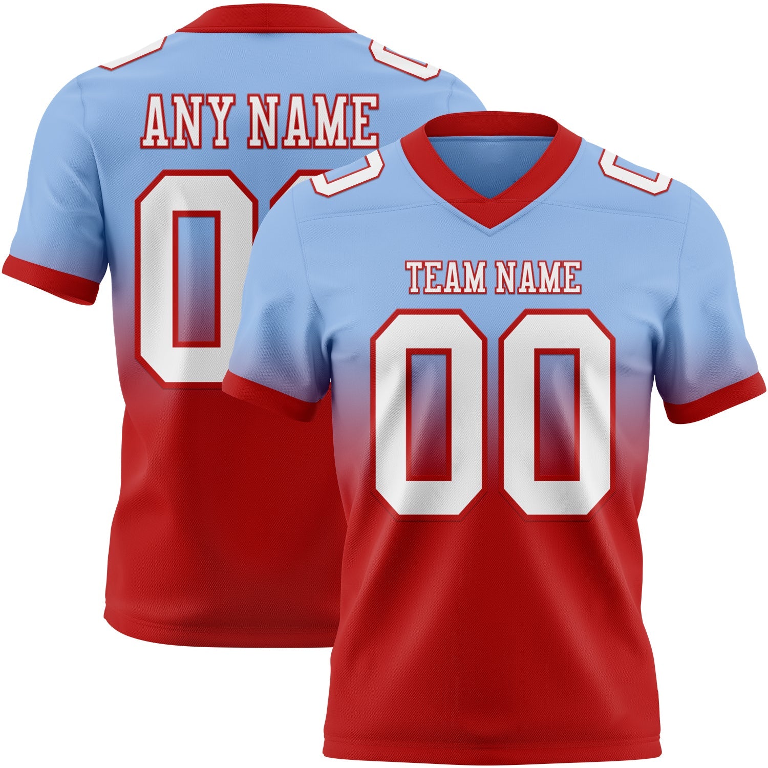 Custom Light Blue White-Red Authentic Fade Fashion Football Jersey