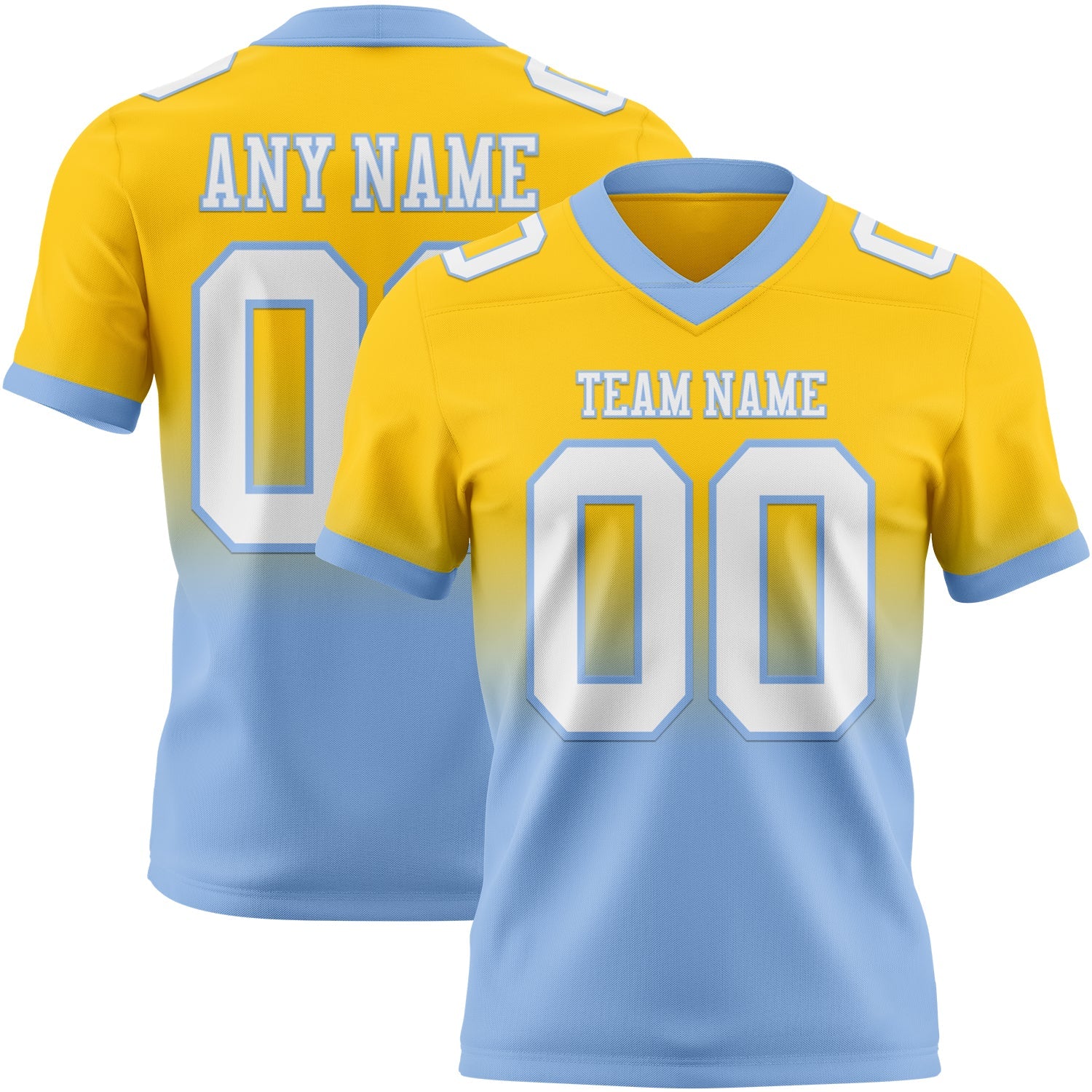 Custom Yellow White-Light Blue Authentic Fade Fashion Football Jersey