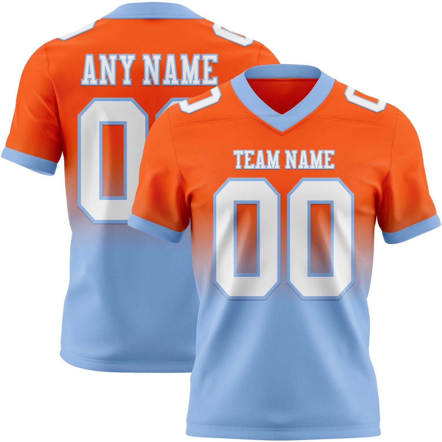 Custom Orange White-Light Blue Authentic Fade Fashion Football Jersey