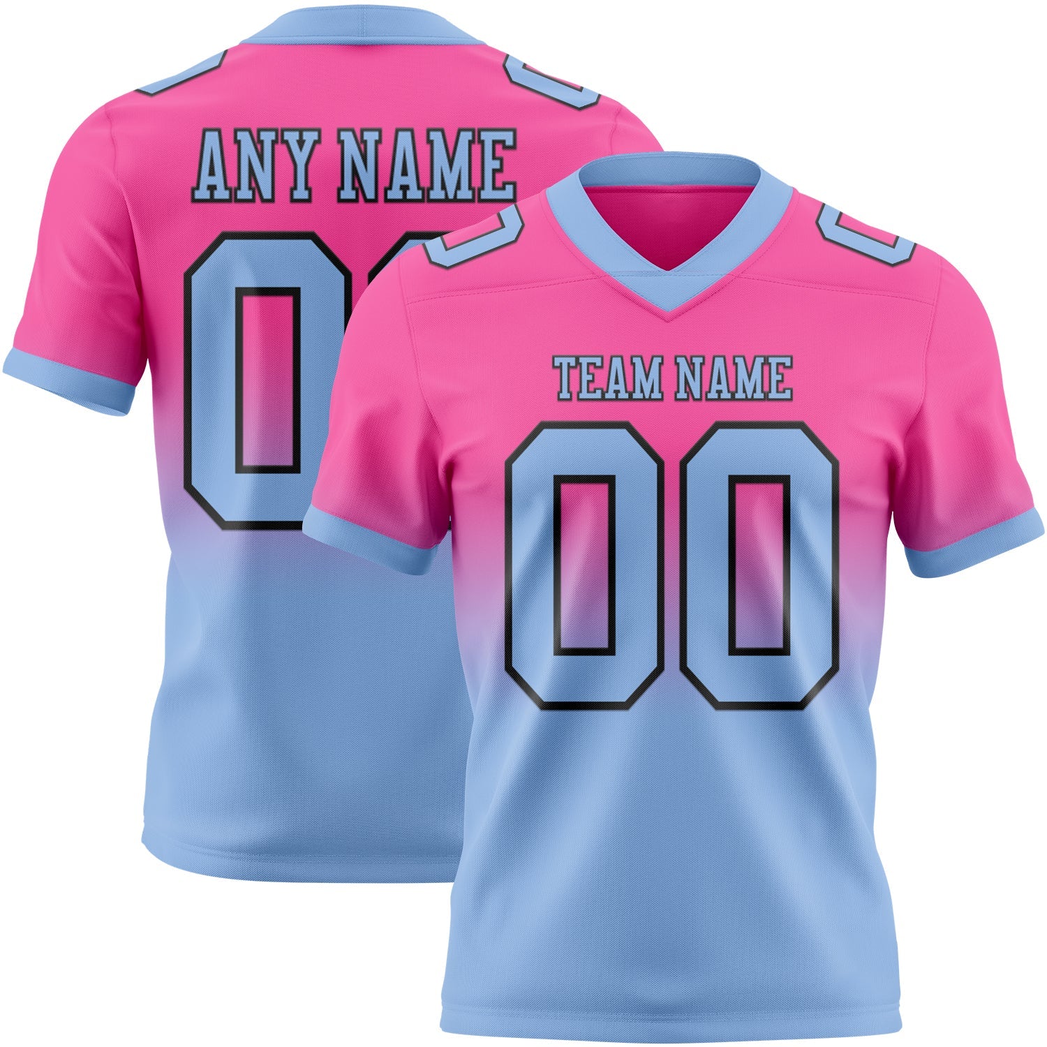 Custom Pink Light Blue-Black Authentic Fade Fashion Football Jersey