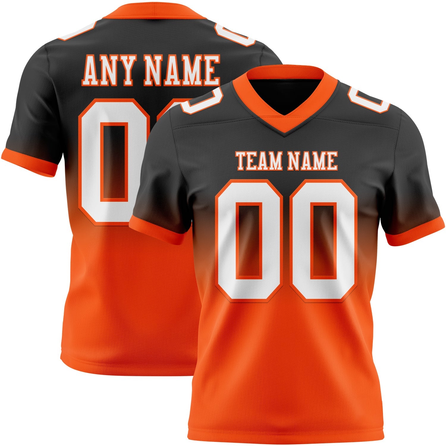 Custom Black White-Orange Authentic Fade Fashion Football Jersey