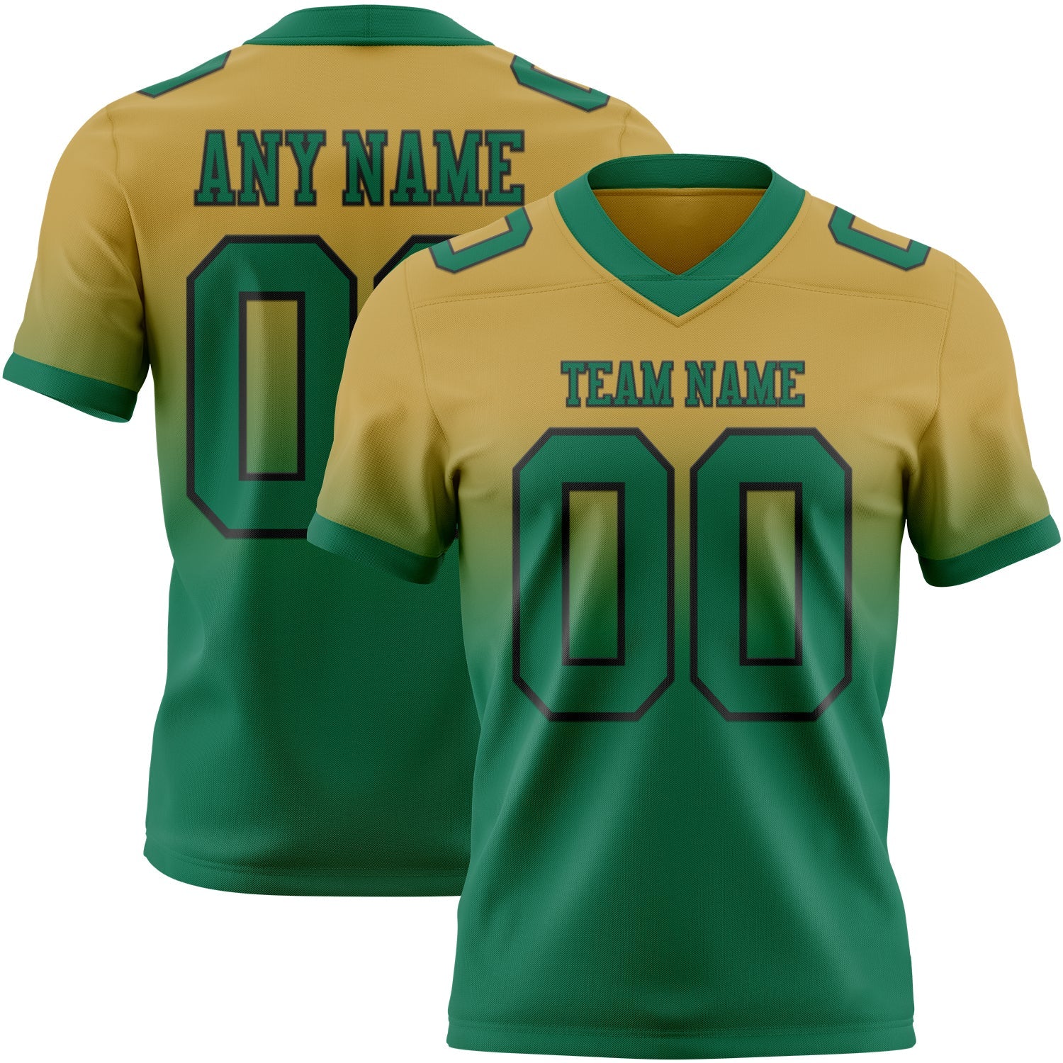 Custom Old Gold Kelly Green-Black Authentic Fade Fashion Football Jersey