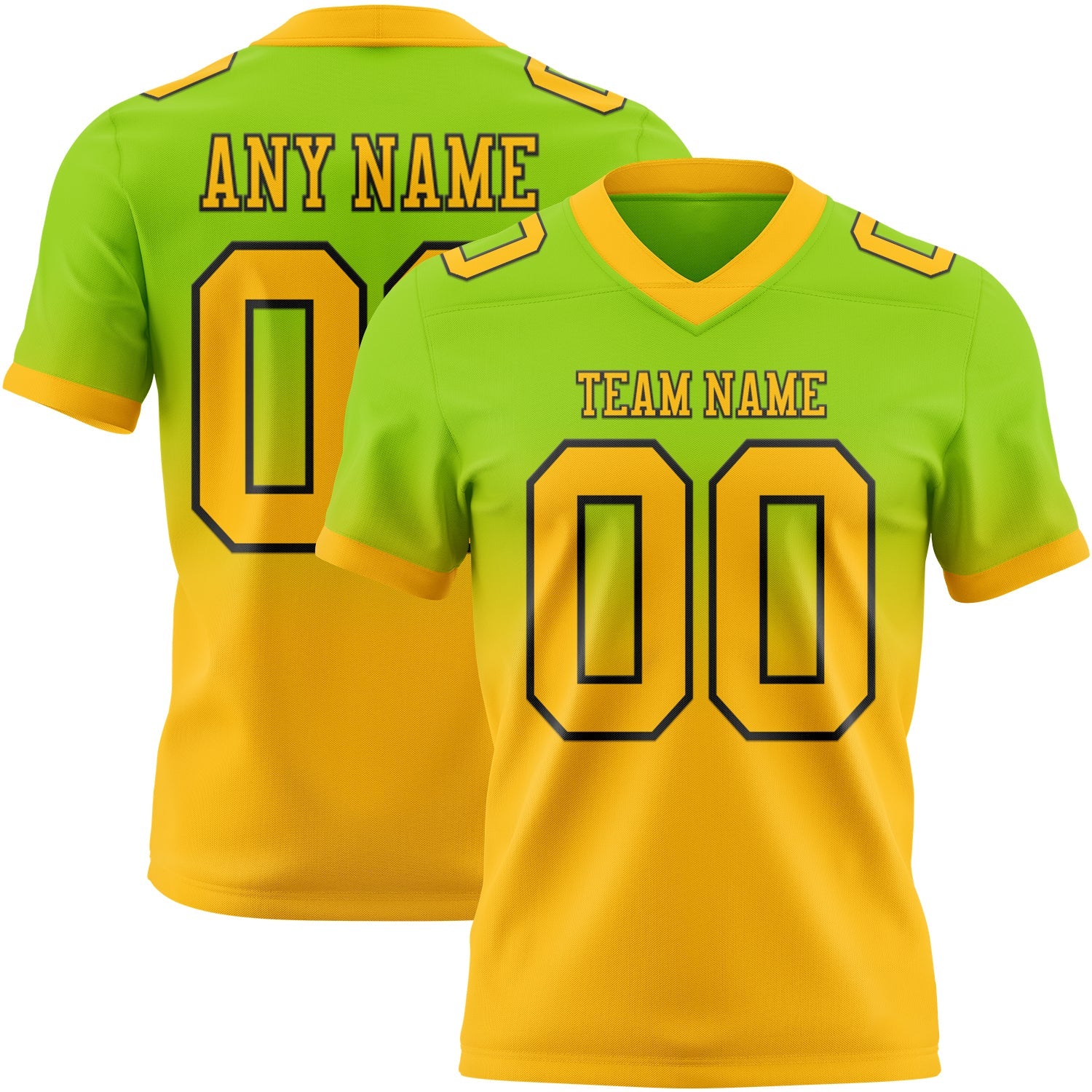 Custom Neon Green Gold-Black Authentic Fade Fashion Football Jersey