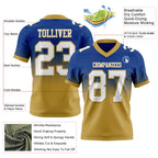 Custom Royal White-Old Gold Authentic Fade Fashion Football Jersey