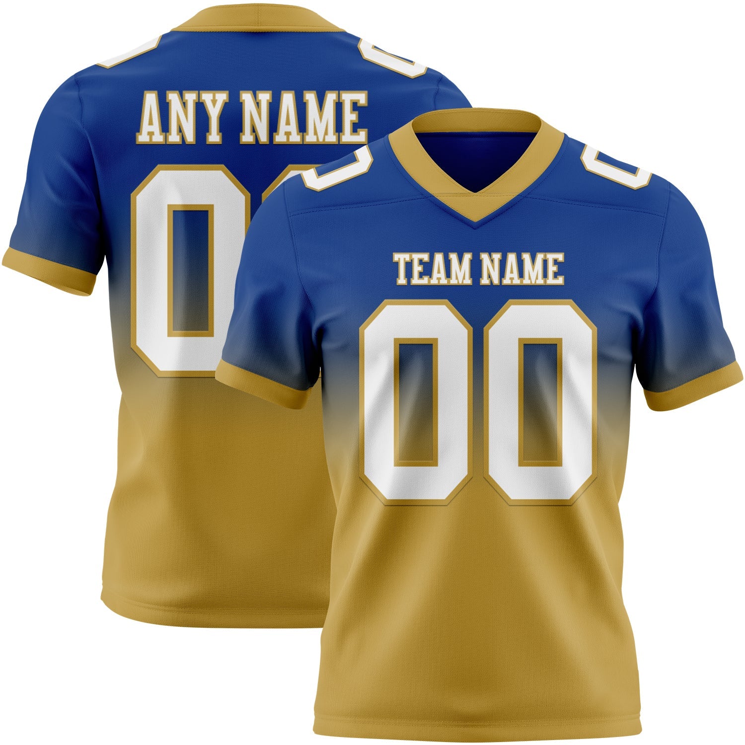 Custom Royal White-Old Gold Authentic Fade Fashion Football Jersey