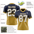 Custom Navy White-Old Gold Authentic Fade Fashion Football Jersey
