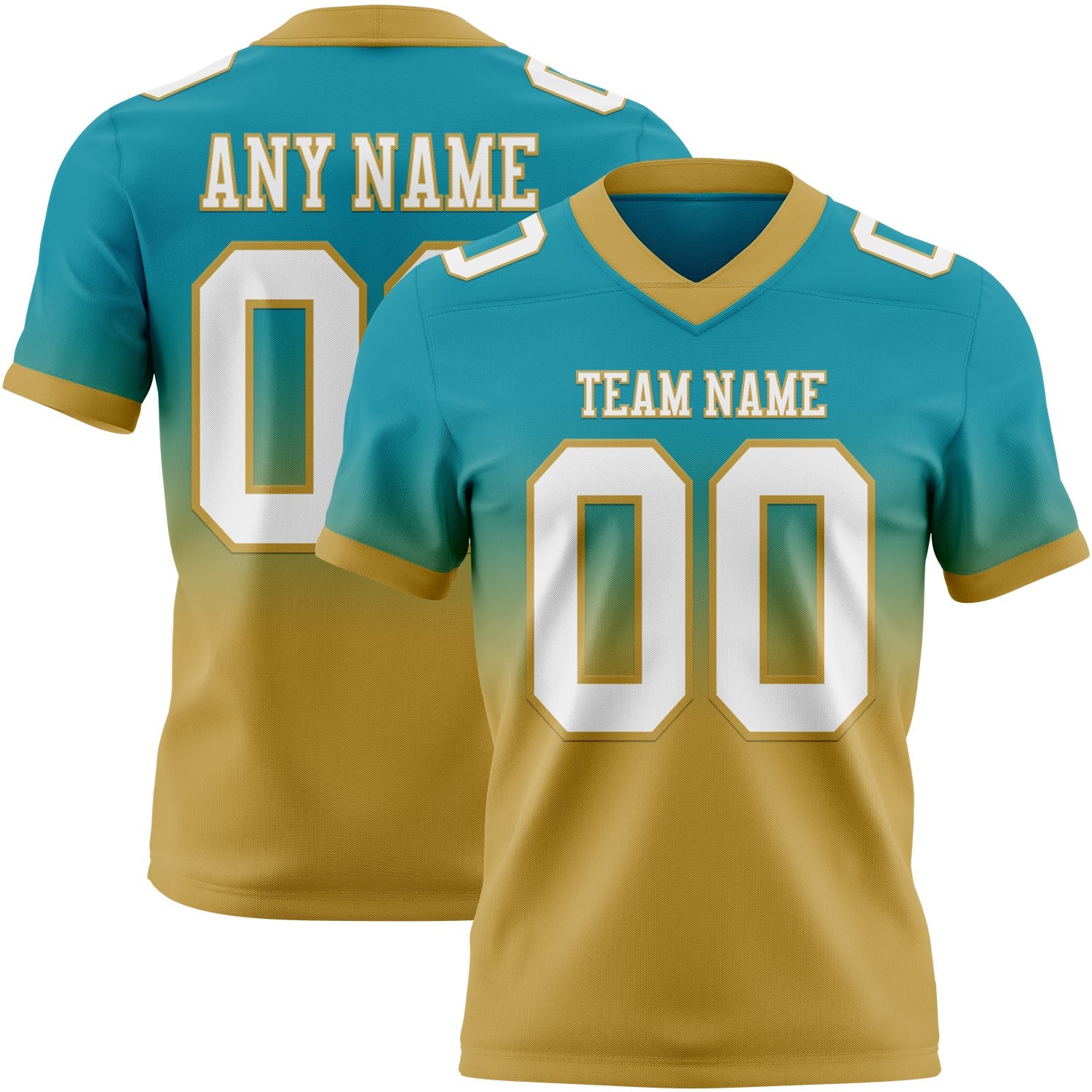 Custom Teal White-Old Gold Authentic Fade Fashion Football Jersey