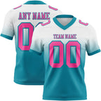 Custom White Pink-Teal Authentic Fade Fashion Football Jersey