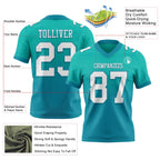 Custom Aqua White-Teal Authentic Fade Fashion Football Jersey