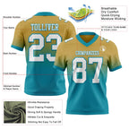 Custom Old Gold White-Teal Authentic Fade Fashion Football Jersey
