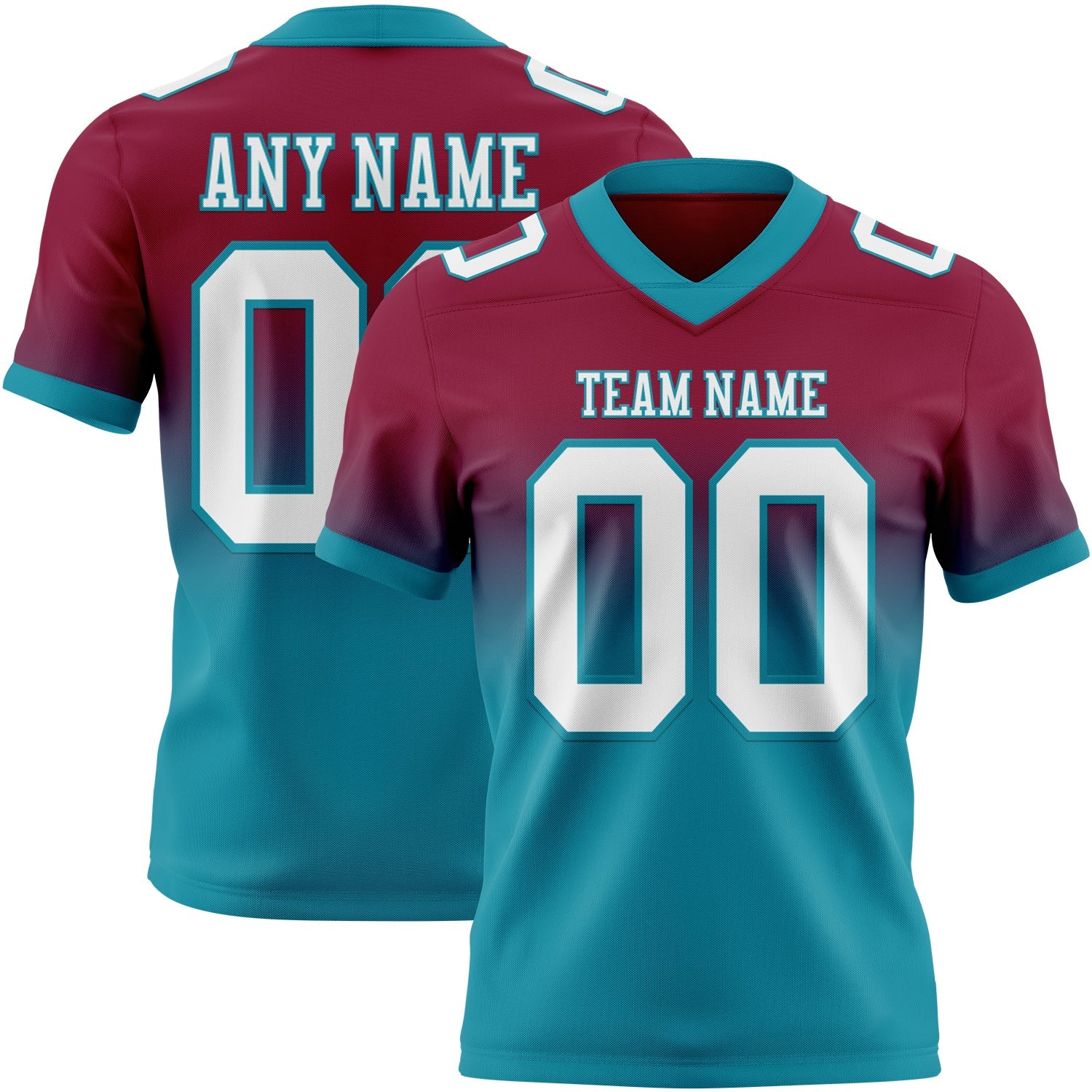 Custom Maroon White-Teal Authentic Fade Fashion Football Jersey
