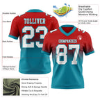 Custom Red White-Teal Authentic Fade Fashion Football Jersey