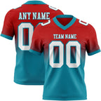 Custom Red White-Teal Authentic Fade Fashion Football Jersey