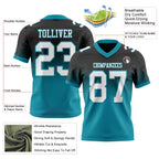Custom Black White-Teal Authentic Fade Fashion Football Jersey