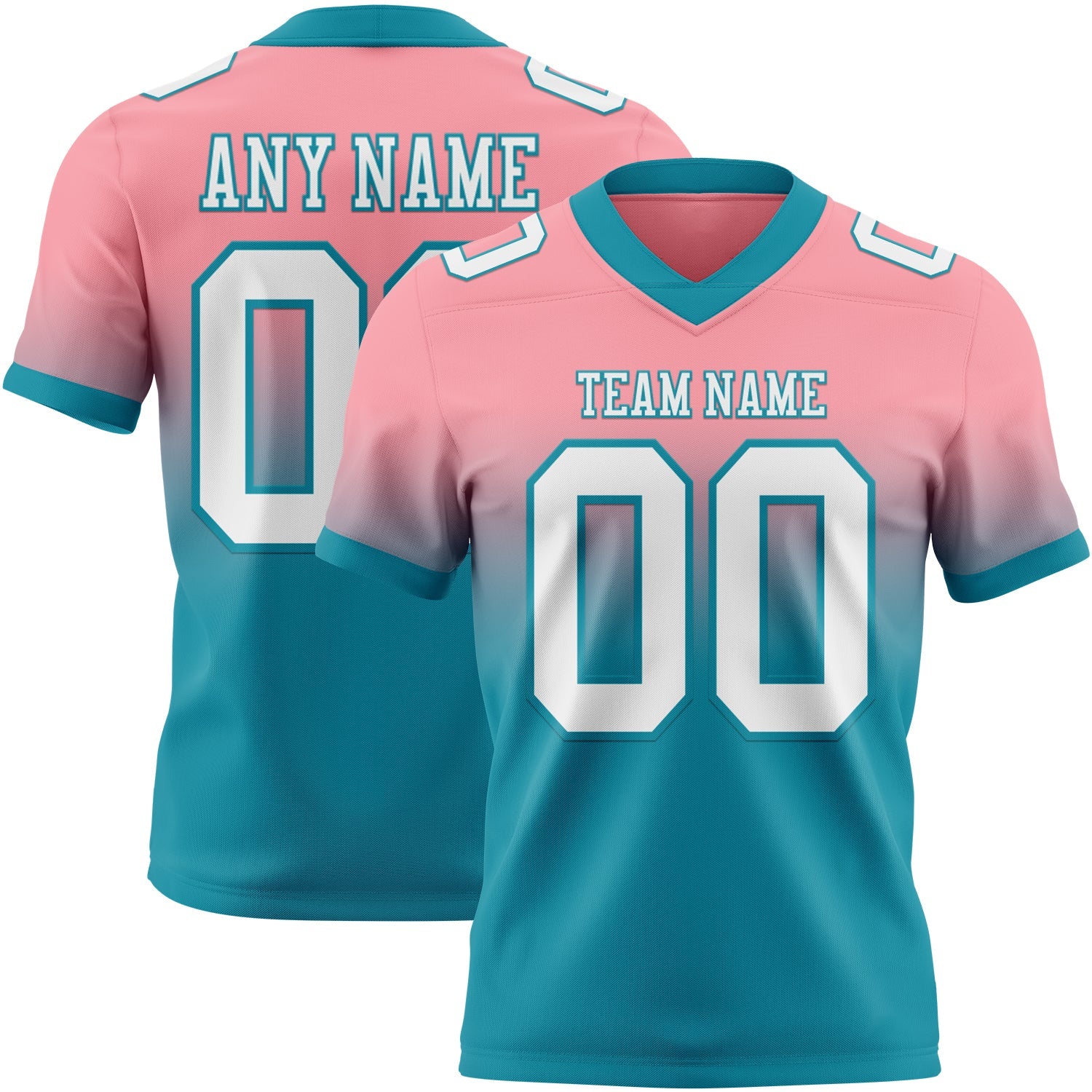 Custom Medium Pink White-Teal Authentic Fade Fashion Football Jersey