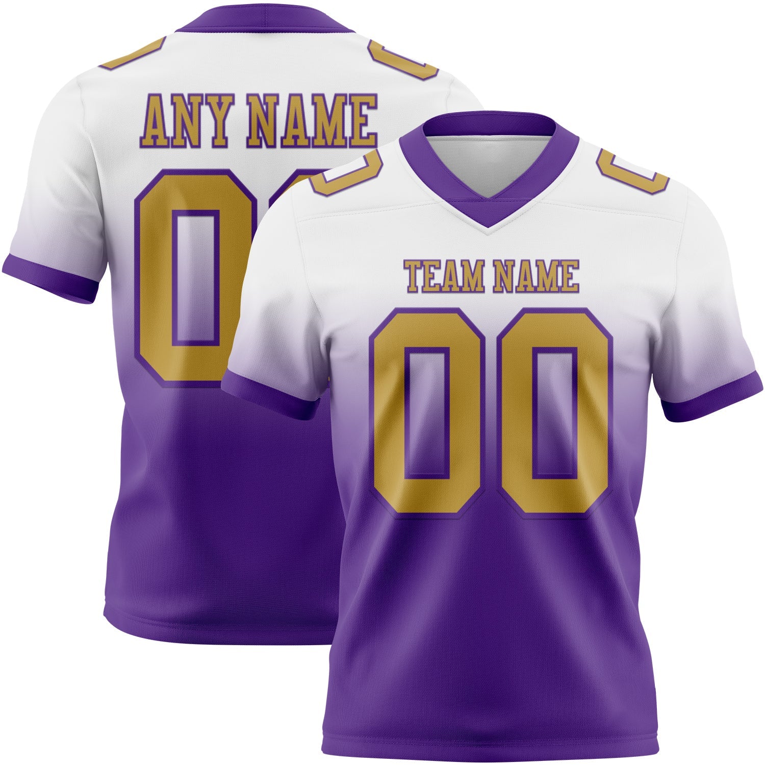 Custom White Old Gold-Purple Authentic Fade Fashion Football Jersey