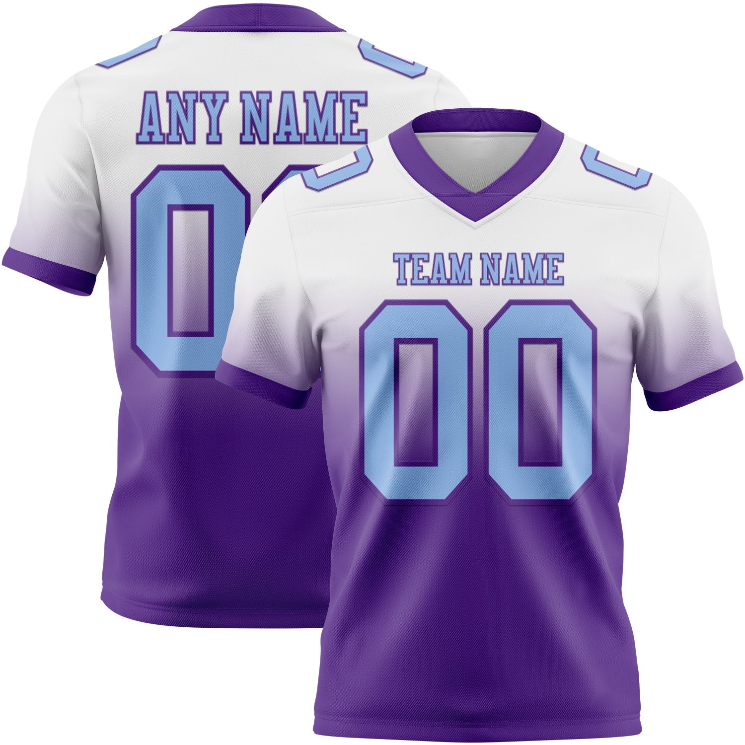 Custom White Light Blue-Purple Authentic Fade Fashion Football Jersey