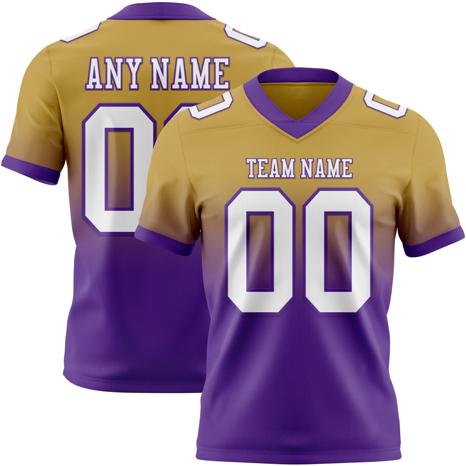 Custom Old Gold White-Purple Authentic Fade Fashion Football Jersey