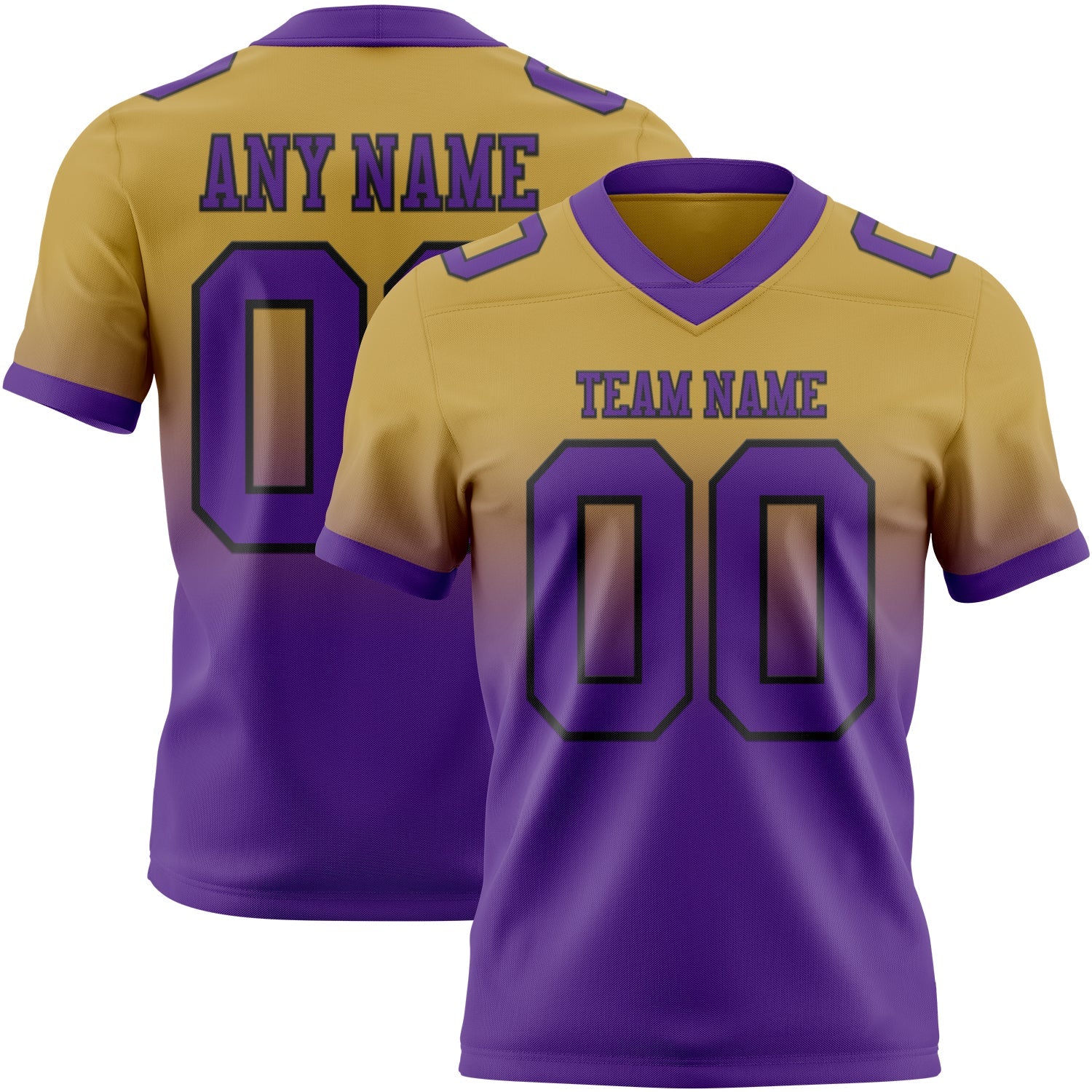Custom Old Gold Purple-Black Authentic Fade Fashion Football Jersey