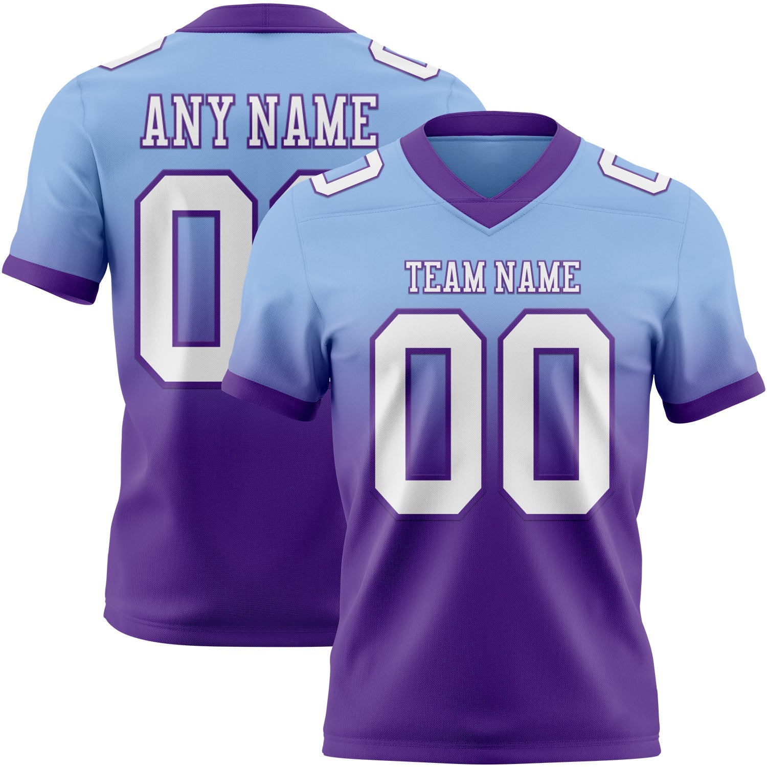 Custom Light Blue White-Purple Authentic Fade Fashion Football Jersey