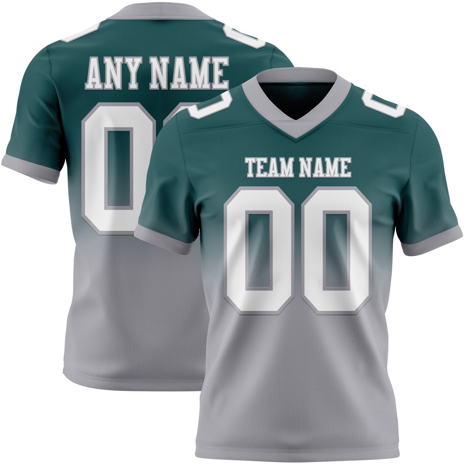 Custom Midnight Green White-Gray Authentic Fade Fashion Football Jersey