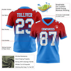 Custom Red White-Powder Blue Authentic Fade Fashion Football Jersey