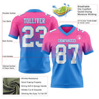 Custom Pink White-Powder Blue Authentic Fade Fashion Football Jersey