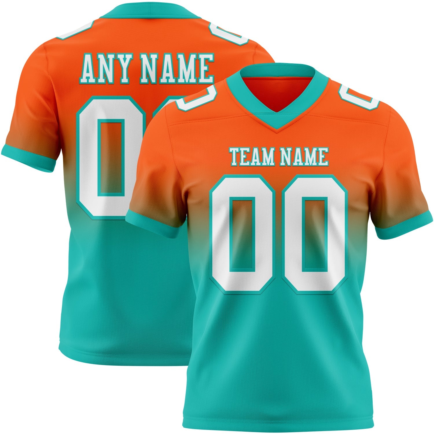 Custom Orange White-Aqua Authentic Fade Fashion Football Jersey
