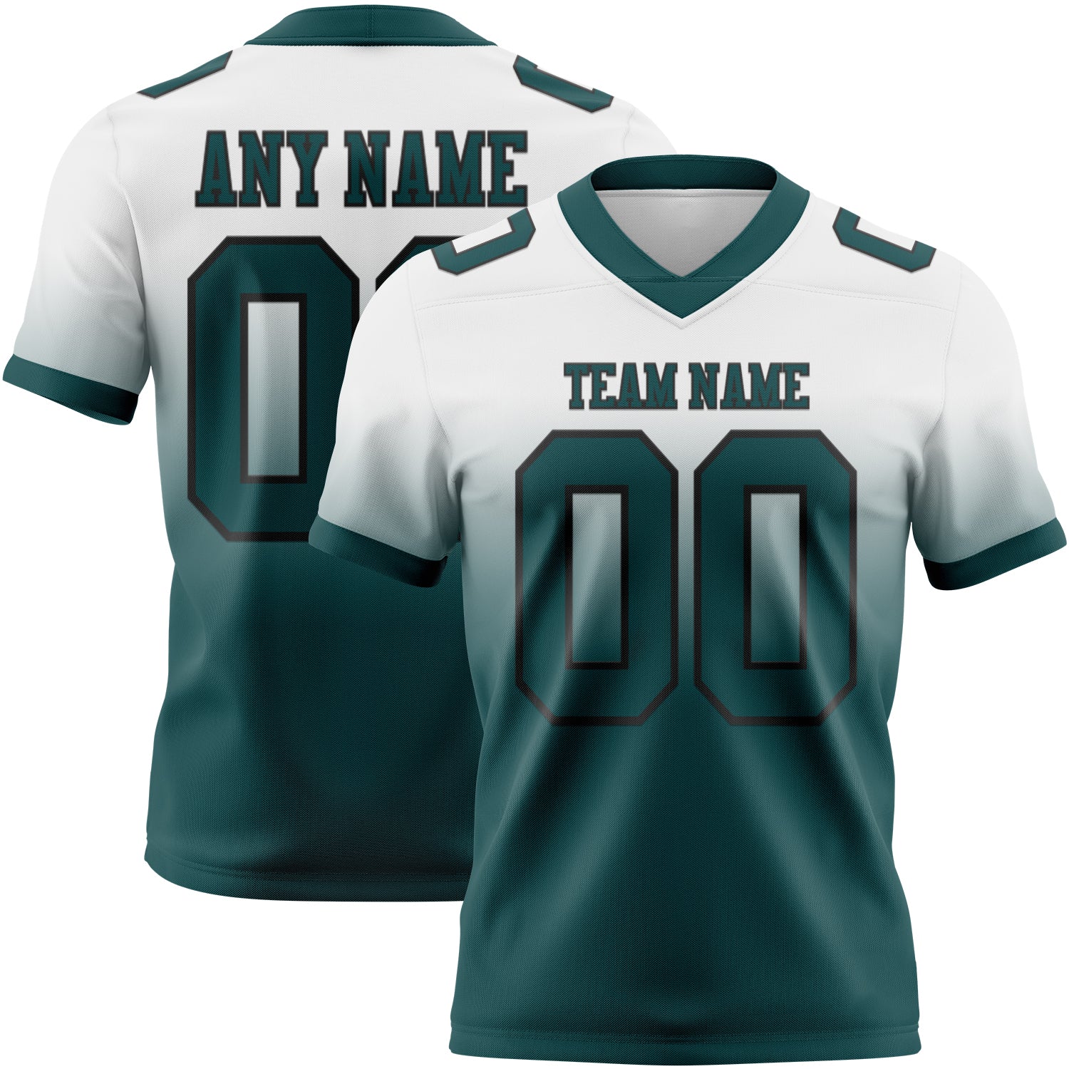 Custom White Midnight Green-Black Authentic Fade Fashion Football Jersey