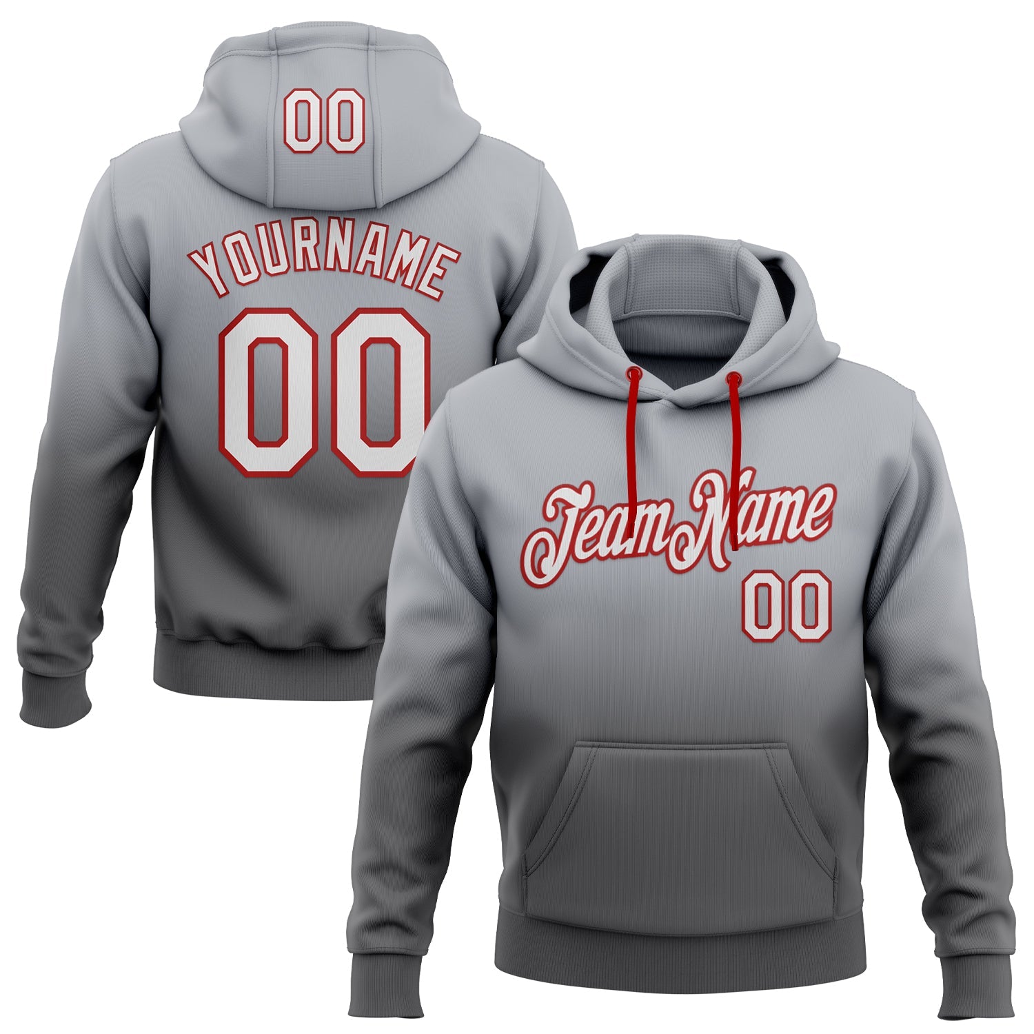 Custom Stitched Gray White Steel Gray-Red Fade Fashion Sports Pullover Sweatshirt Hoodie