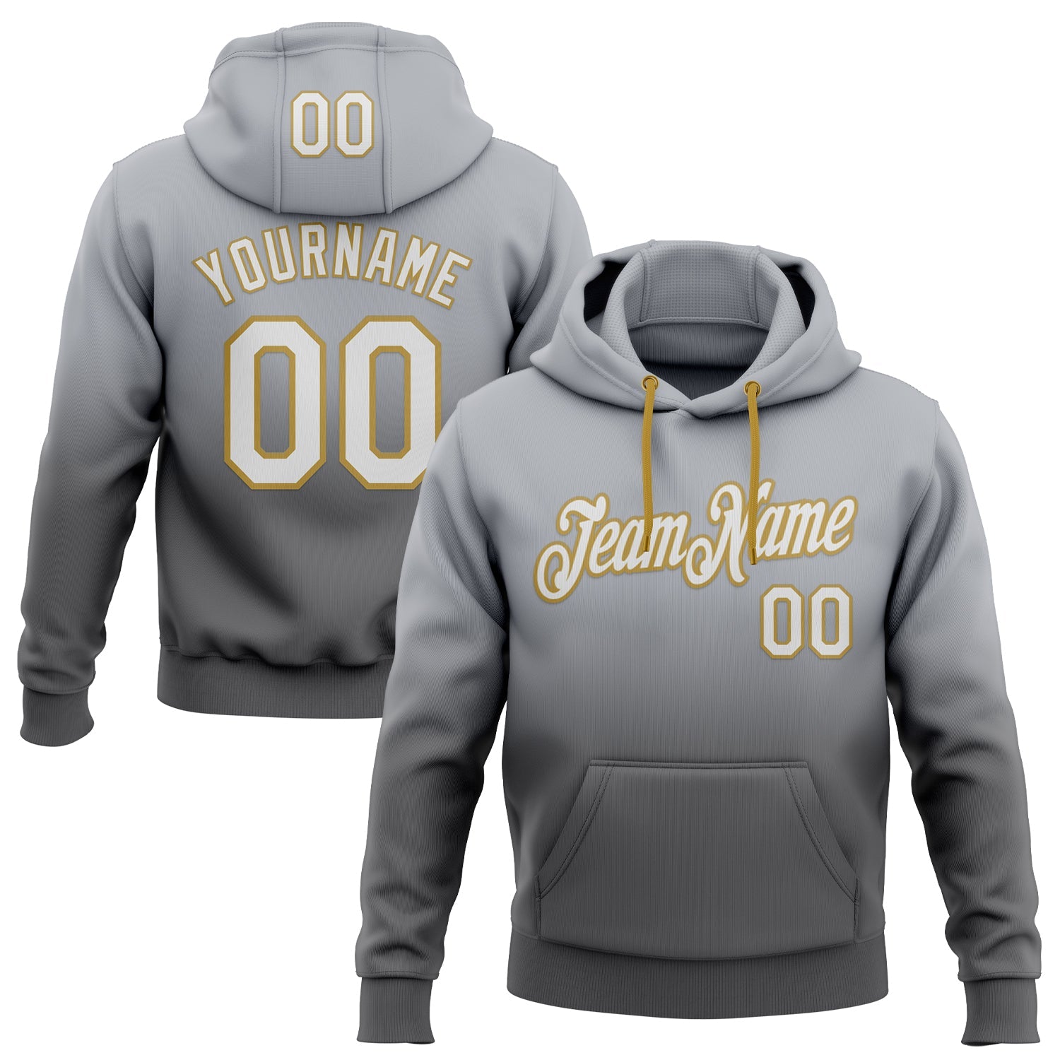 Custom Stitched Gray White Steel Gray-Old Gold Fade Fashion Sports Pullover Sweatshirt Hoodie